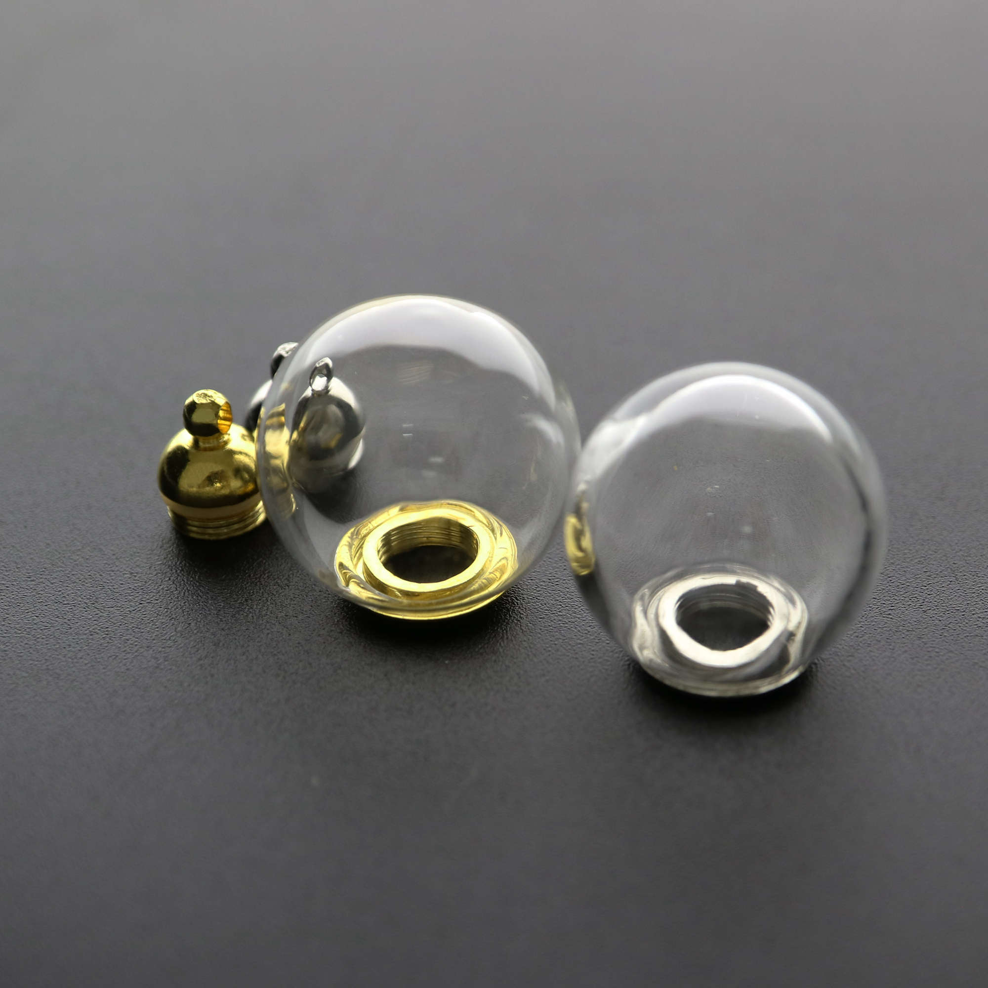 5Pcs 16-25MM Round Glass Dome Globe with 6MM Opening Silver Gold Plated Screw Cap for Perfume Liquid DIY Wish Vial Charm Supplies 1800515 - Click Image to Close